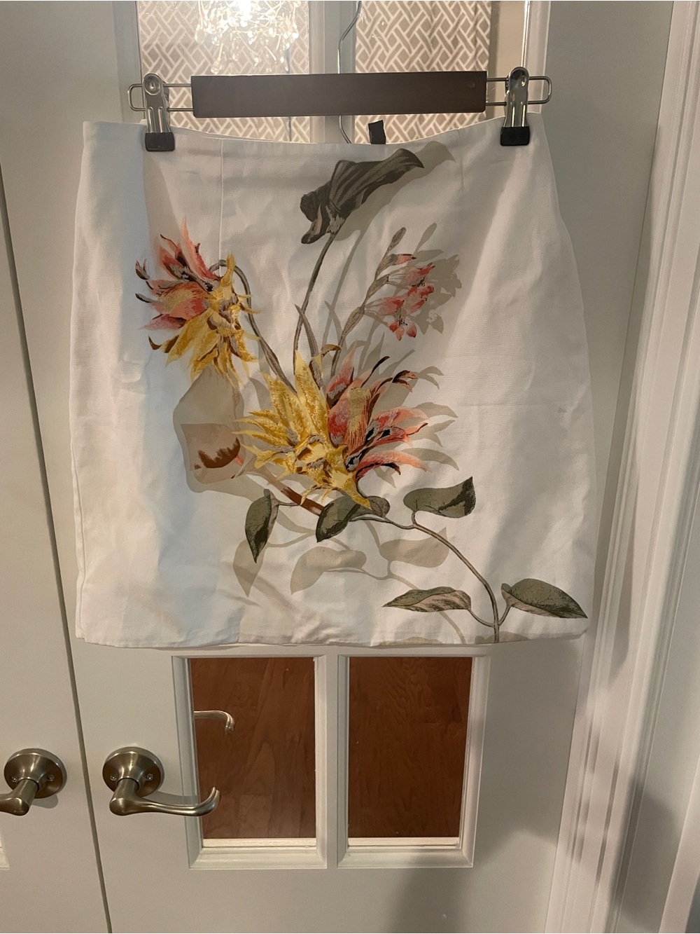 White House Black Market White Mini Skirt with Yellow & Green Floral Print